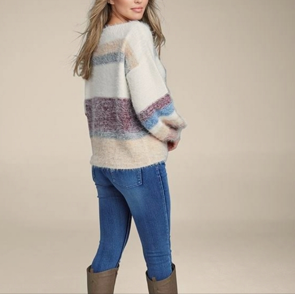 VENUS Women's Striped Eyelash Sweater - White Multi, size xs - Picture 2 of 12